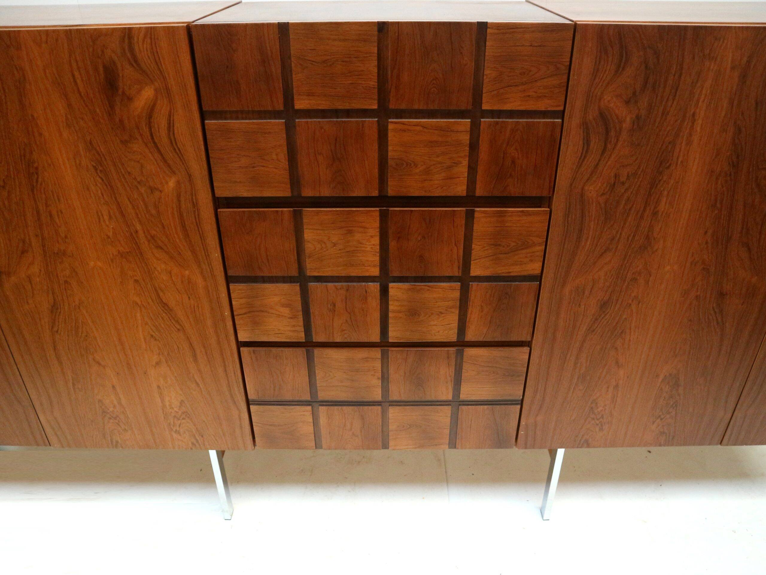 Unique vintage design sideboard made of rosewood with a bar section from the 1960s