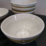 Series of 5 small old earthenware bowls with olive green edging