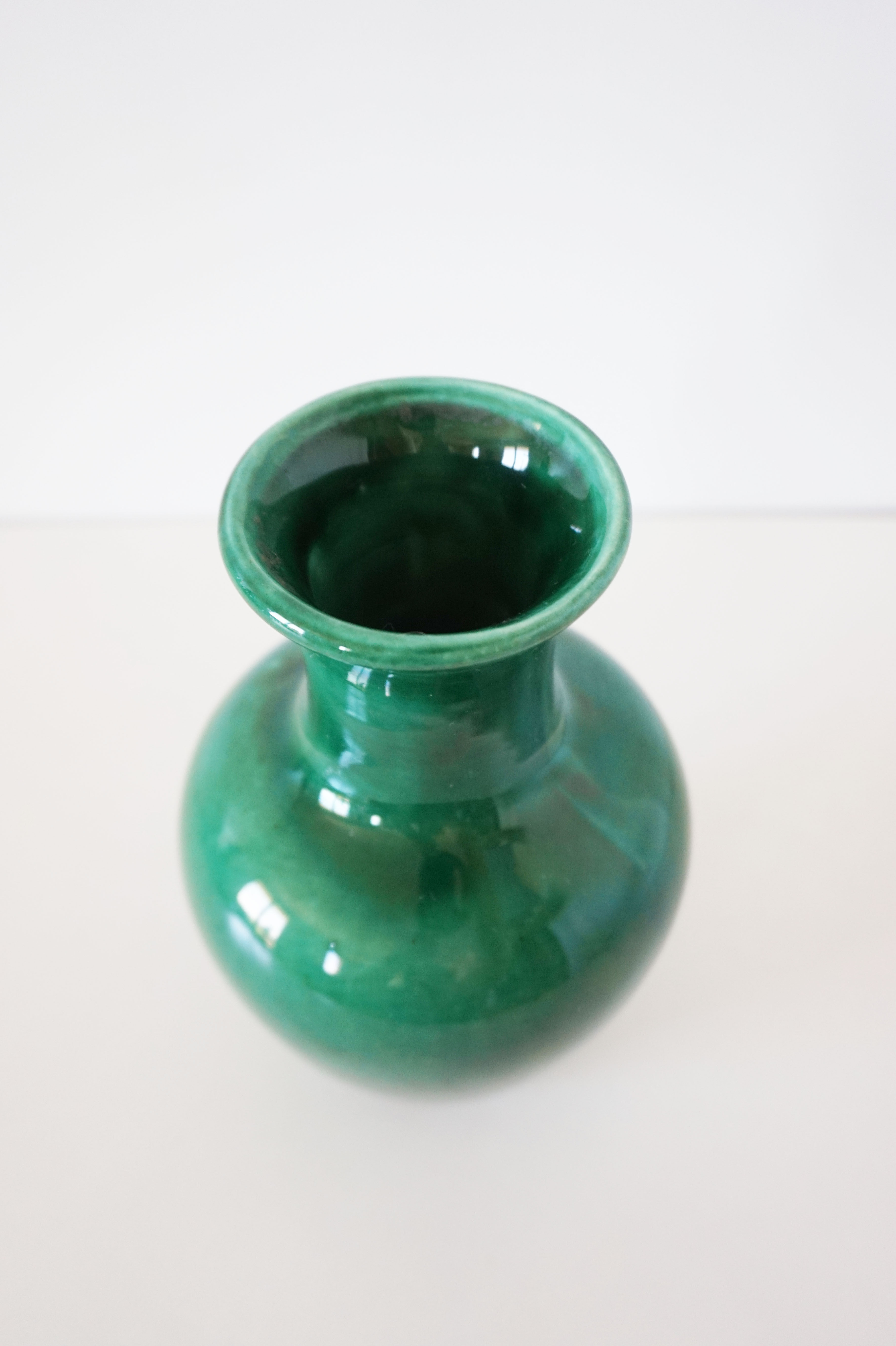 Green iridescent ceramic vase