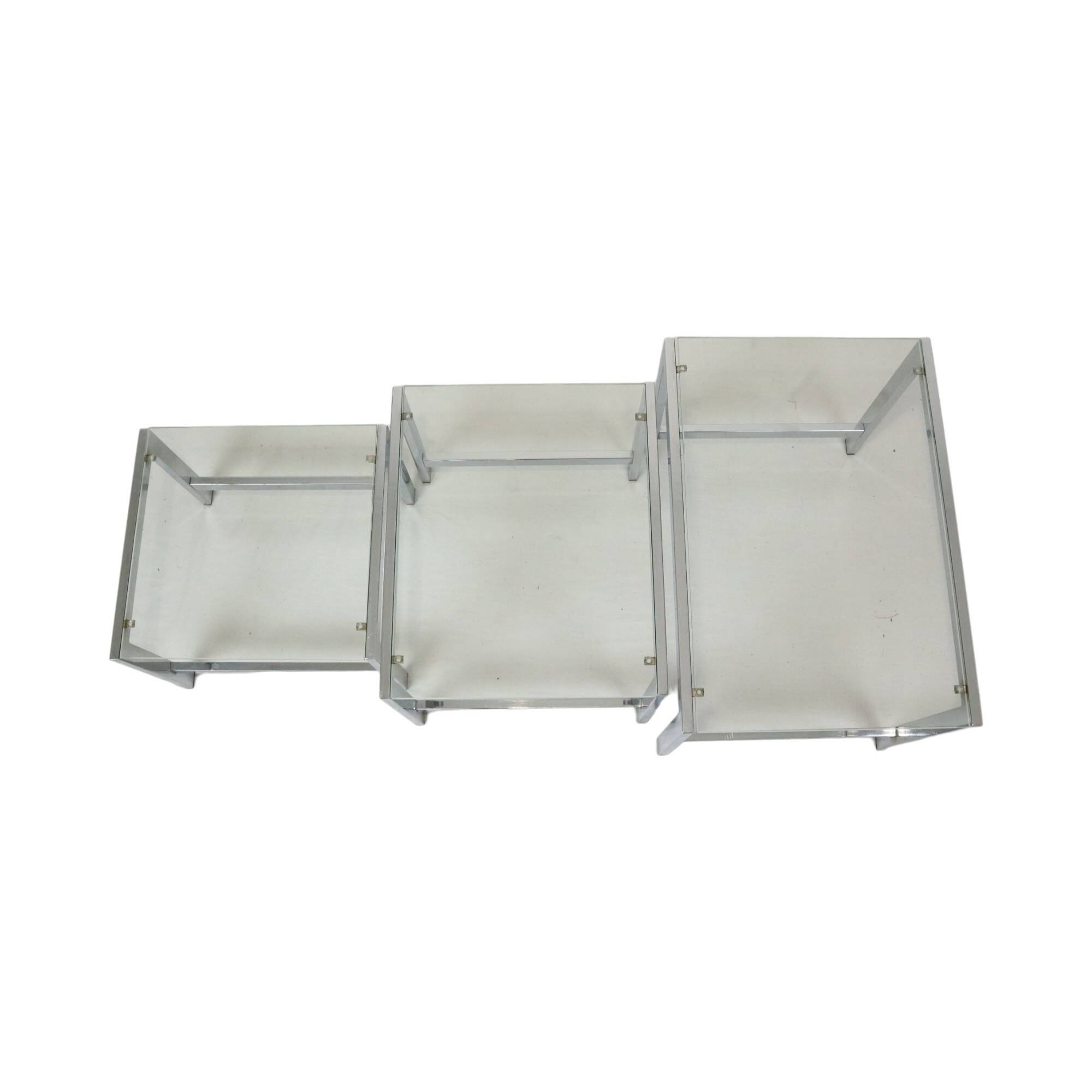 Tables gigognes Space Age Table d'appoint design en verre transparent chromé des années 60