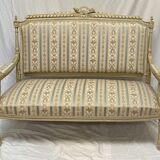 Louis XVI style bench carved with original fabrics and silks