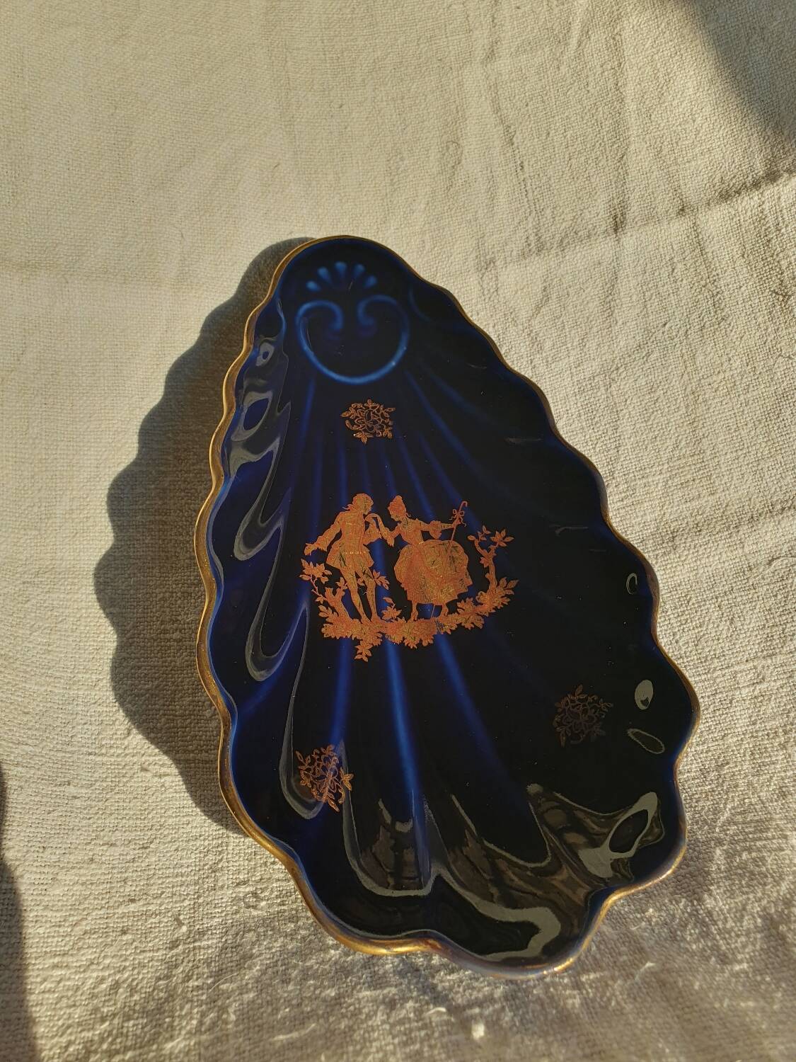 Indigo blue procelain shell trinket from Limoges, France.
