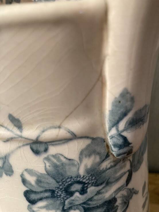 Antique water pitcher, English earthenware, Floral Furnivals England