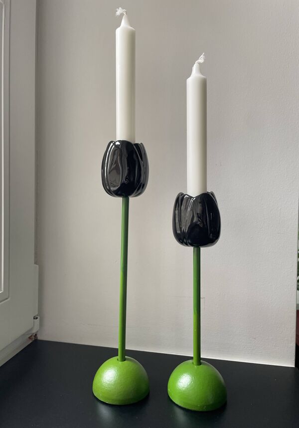 2 bougeoirs design en porcelaine « Tulipe » - Taitu Milano - Vintage rare