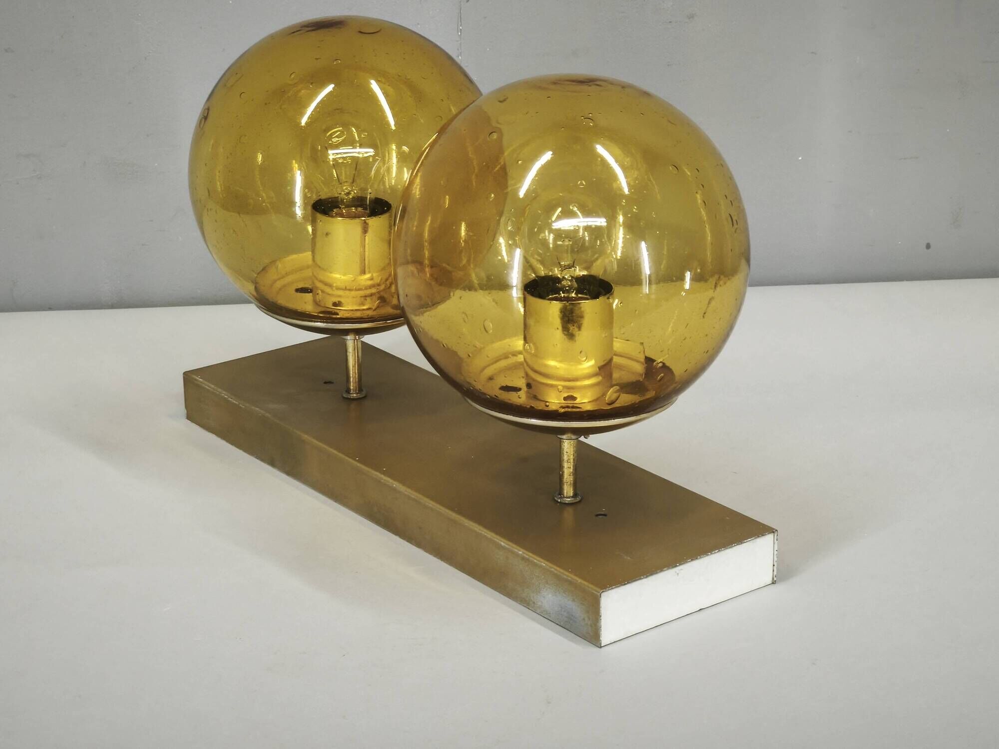 1970s Space Age Amber Glass Double Wall Lamp, Kamenický Šenov