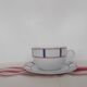 Set of 6 blue and red Basque porcelain tea cups