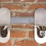 Pair of stainless steel and glass wall lights