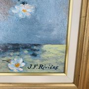Still life painting of a bouquet of flowers, golden frame