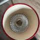 Kaiser Leuchten six-arm brass chandelier, red shades, crystal glass