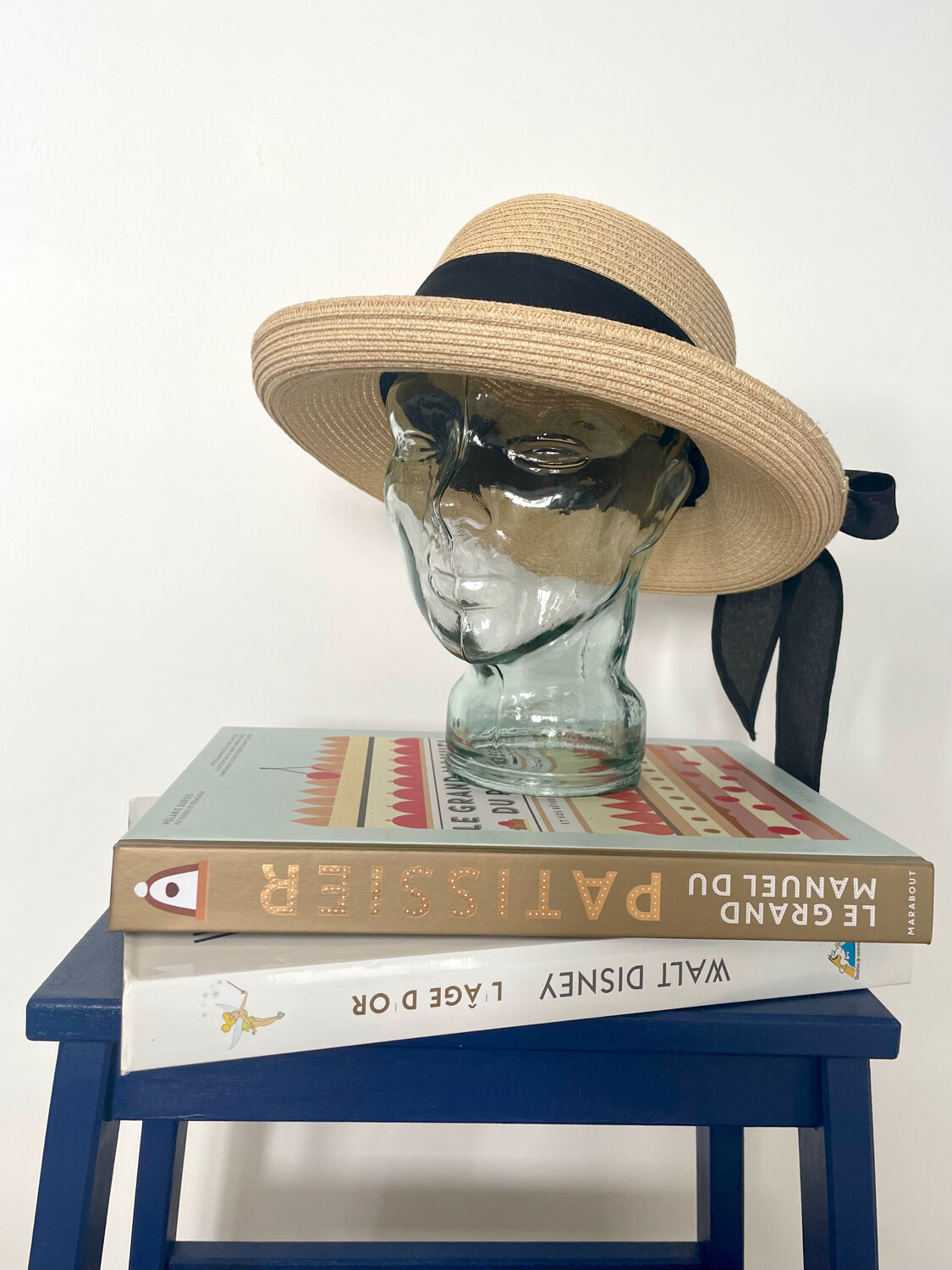 Mannequin head with glass hat