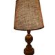 Vintage, large wooden base lamp with shade from around 1970.