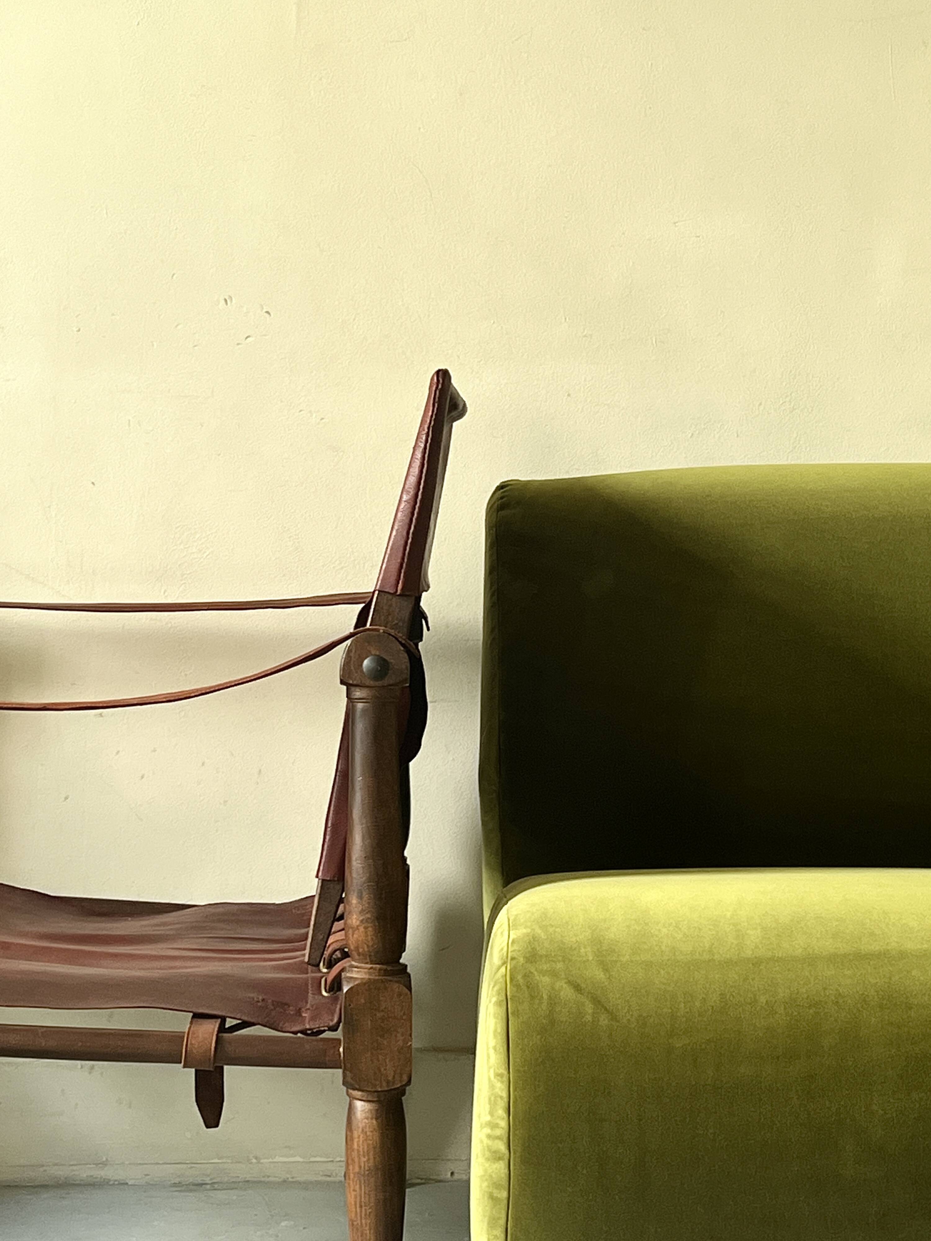 Olive green velvet armchair Slipper Chair Herman Miller USA 1970