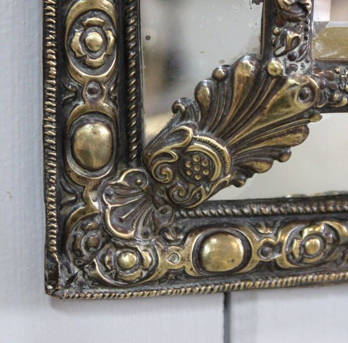 Mirror in repoussé brass, louis xiv style, napoleon iii era – xixth