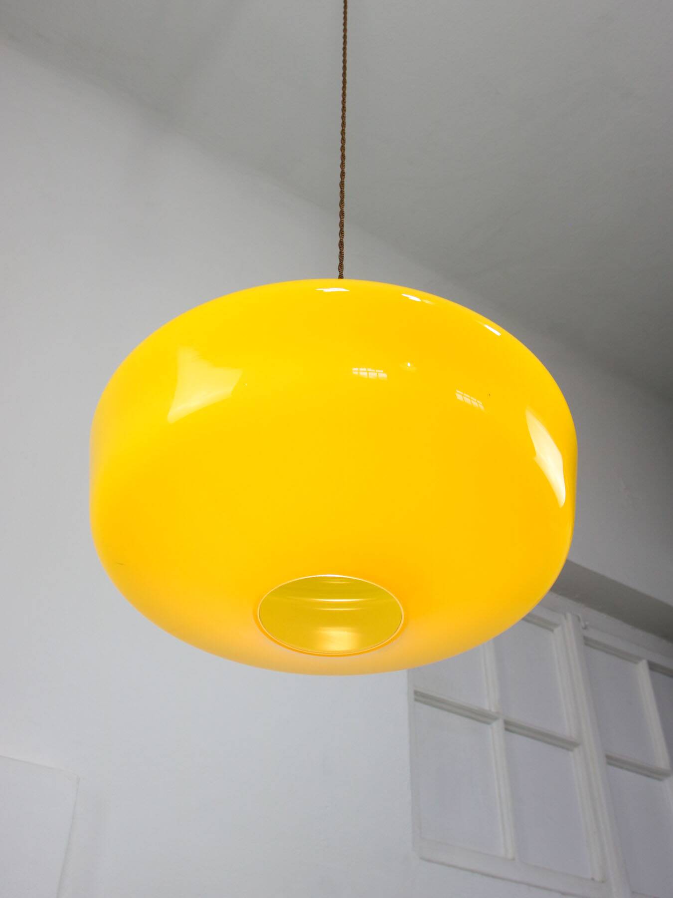 Mid-Century Italian Brass and Yellow Glass Pendant Lamp