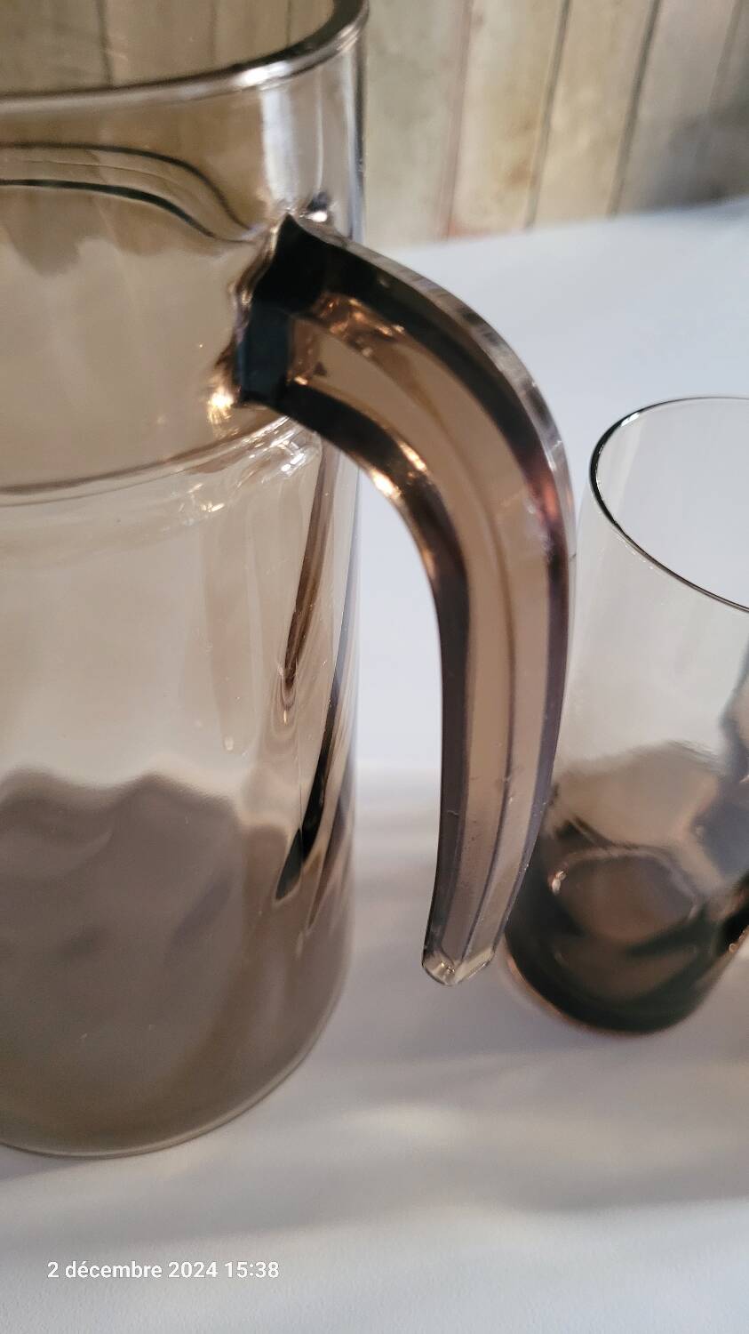 Service à orangeade en verre fumé