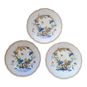 Los of 3 flat plates Sarreguemines décor Rouen