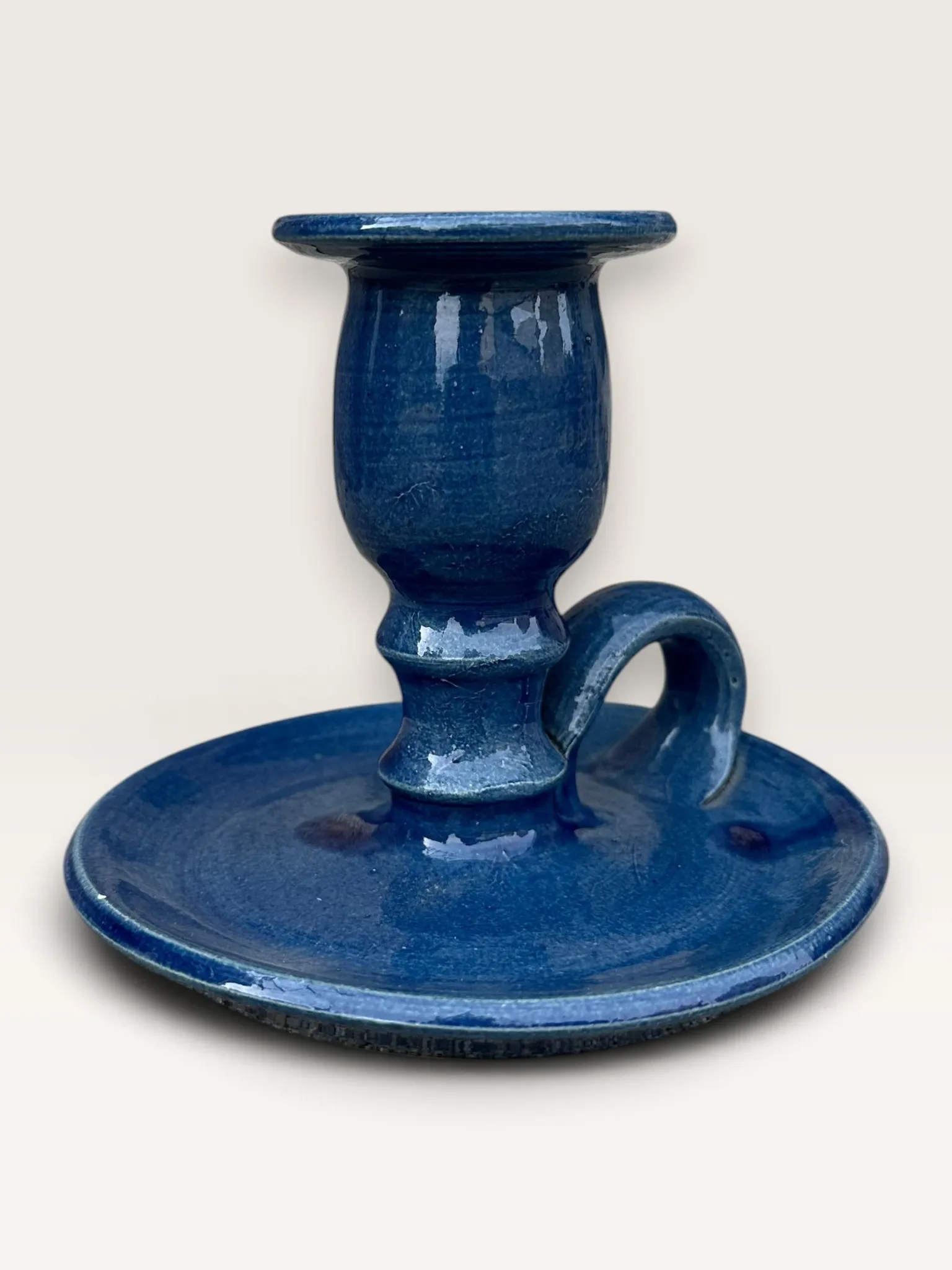 Blue ceramic rat cave candlestick