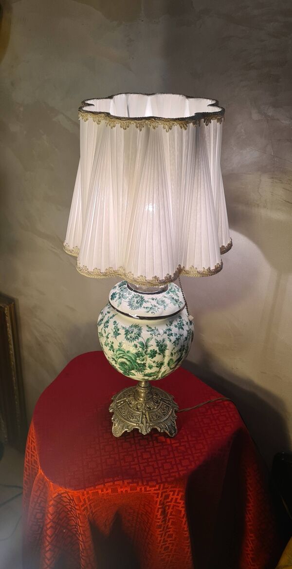 lampe ancienne 65x32 bronze et porcelaine inter a tirette tres bon etat