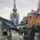 Oil on cardboard signed - View of a village