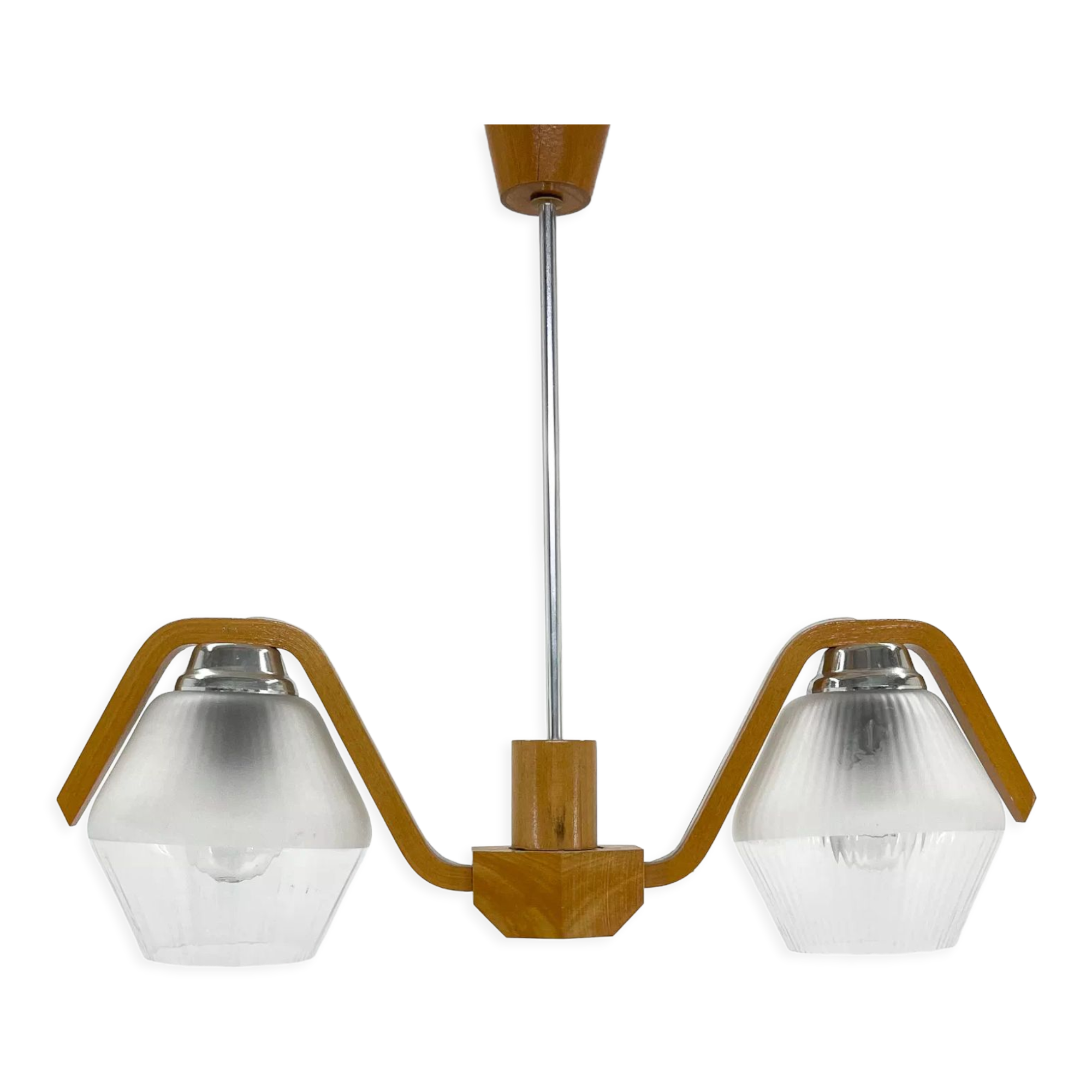 Mid-century Wood & Glass Chandelier by Dřevo Humpolec, 1960's