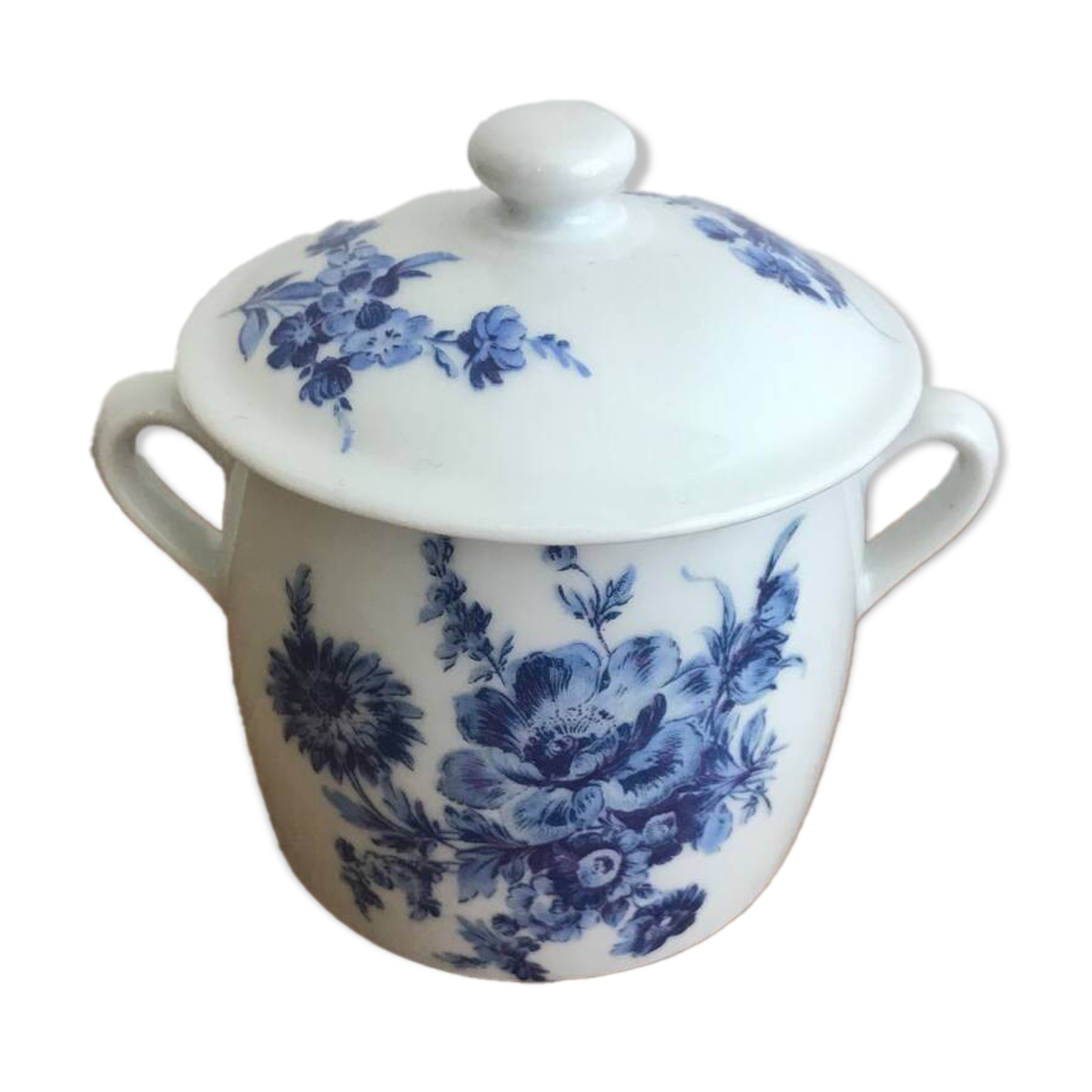 Sucrier en porcelaine fleurs bleues apilco