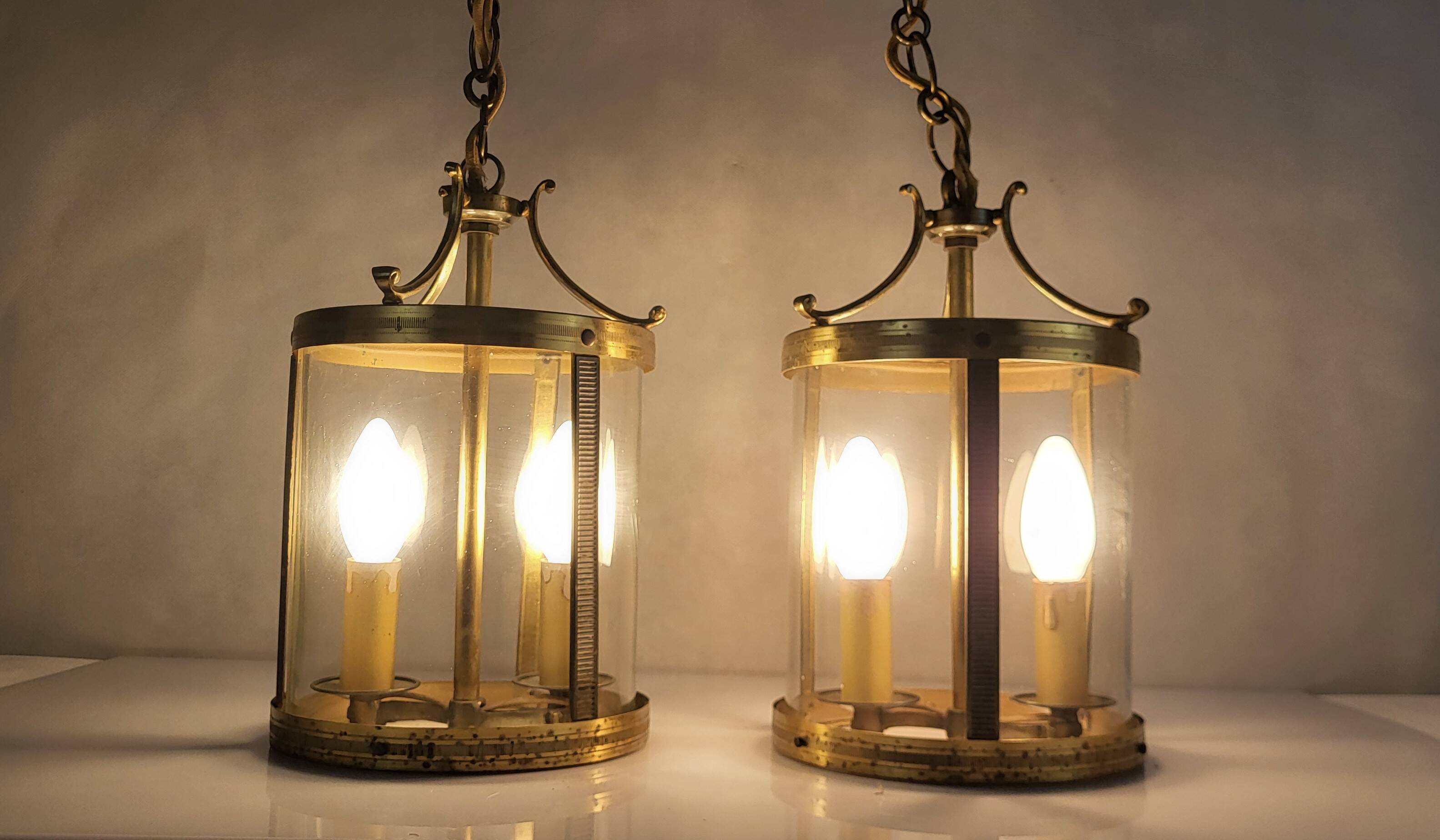 Pair of 1950s brass lanterns