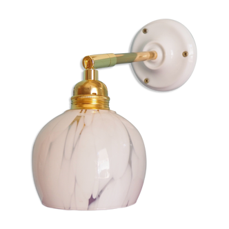 Adjustable vintage wall lamp - white clichy glass, brass