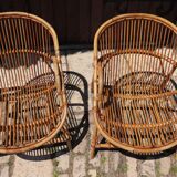 Pair of rattan armchairs Audoux-Minnet style