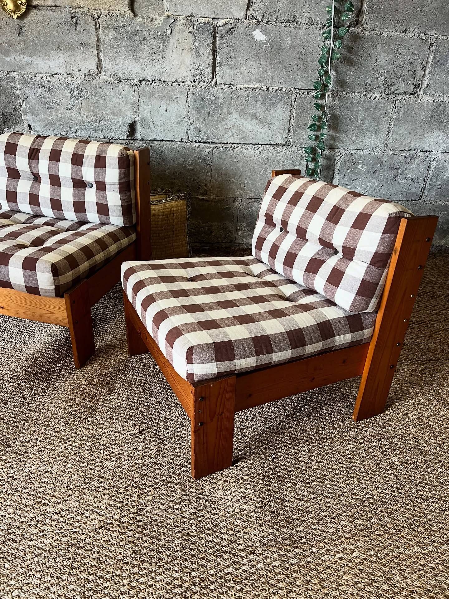 3 vintage wooden armchairs/lounges