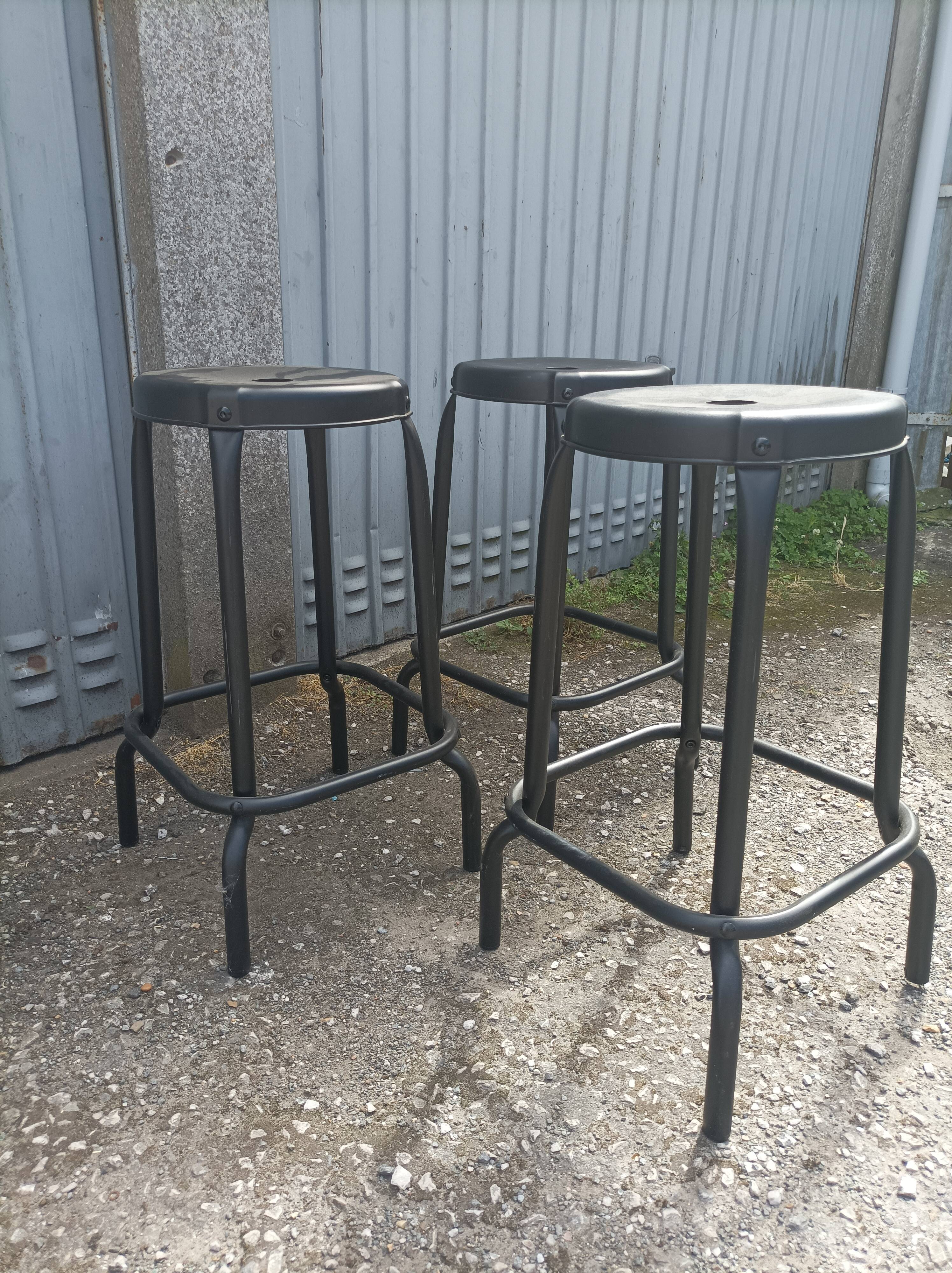 3 industrial black metal bar stools