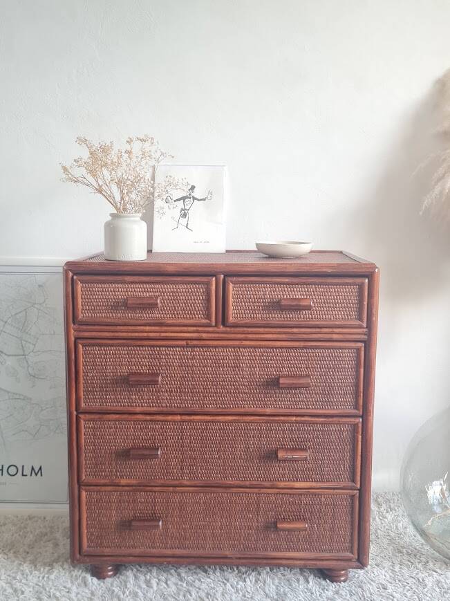 Vintage rattan chest of drawers circa 1960s