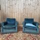 Pair of club armchairs – Napoleon III style – Blue-grey velvet – 19th century.