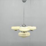 Bauhaus Chandelier Czechoslovakia 1930s Milk Glass Chrome Pendant