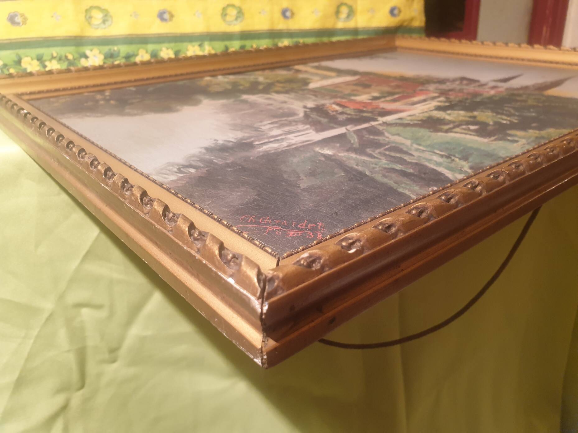 Oil on panel Cathedral landscape framed signed Ch Girardet 38