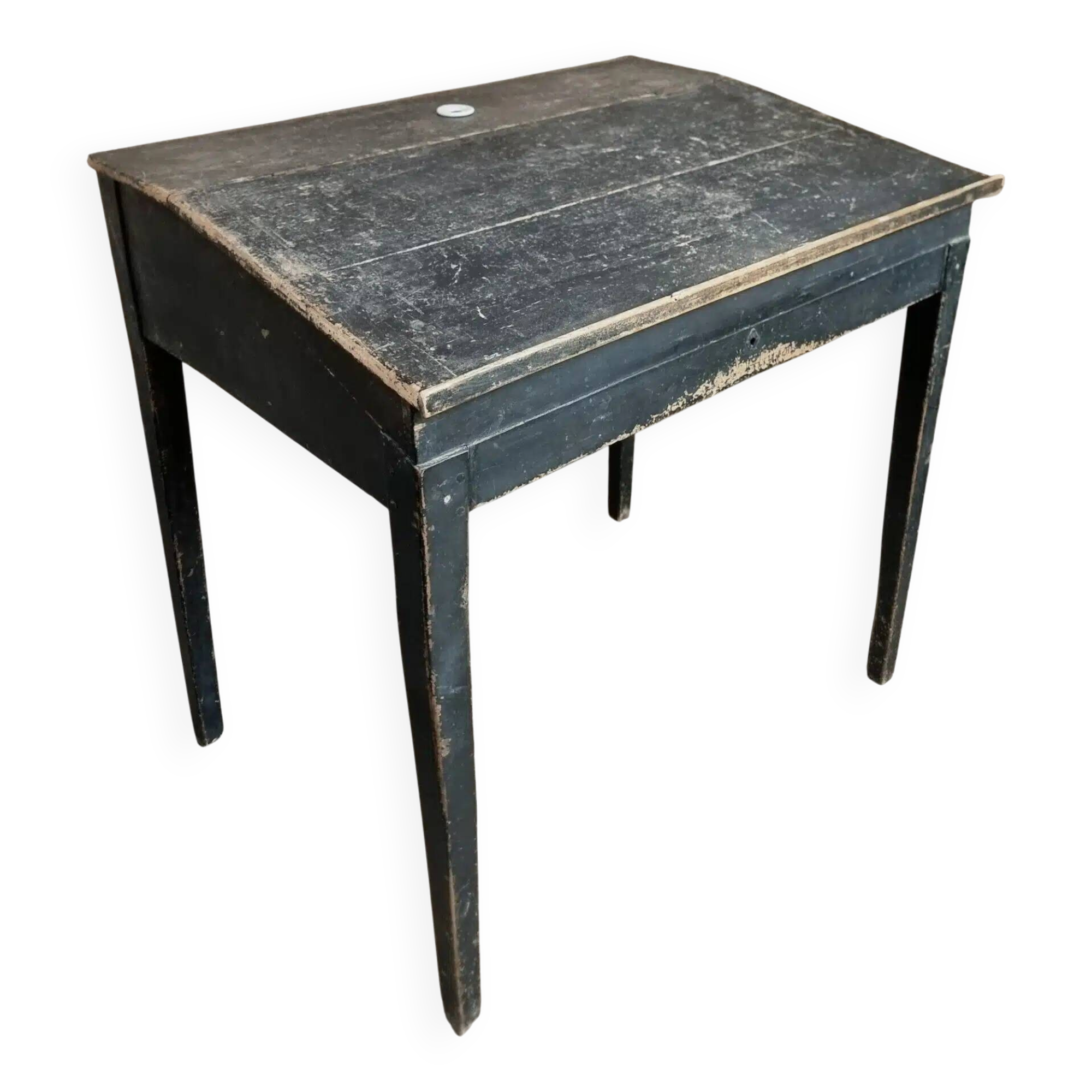 Bureau d'école français ancien, bureau d'écriture noir, bureau à abattant, vers 1900