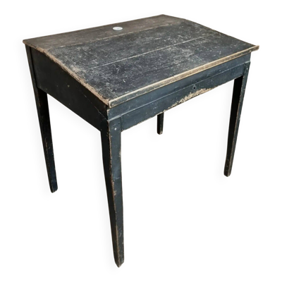 Bureau d'école français ancien, bureau d'écriture noir, bureau à abattant, vers 1900