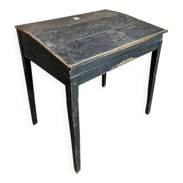 Antique French school desk, black writing desk, drop-leaf desk, around 1900.