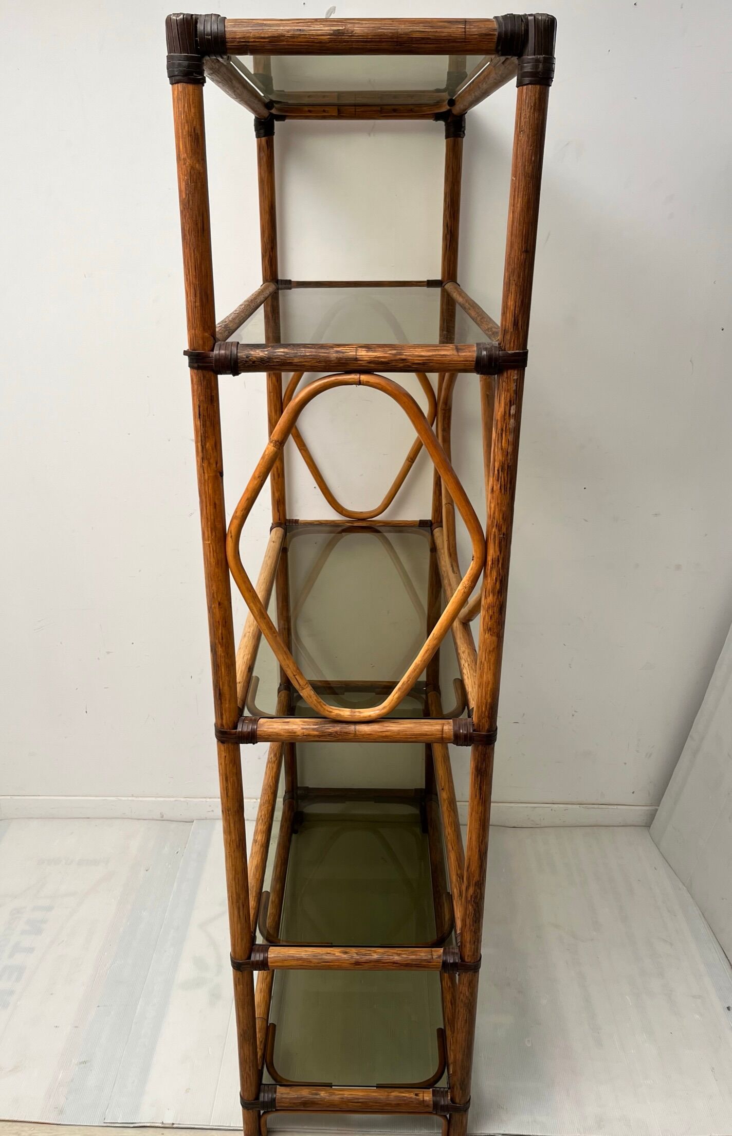 Showcase shelf in vintage smoked glass bamboo