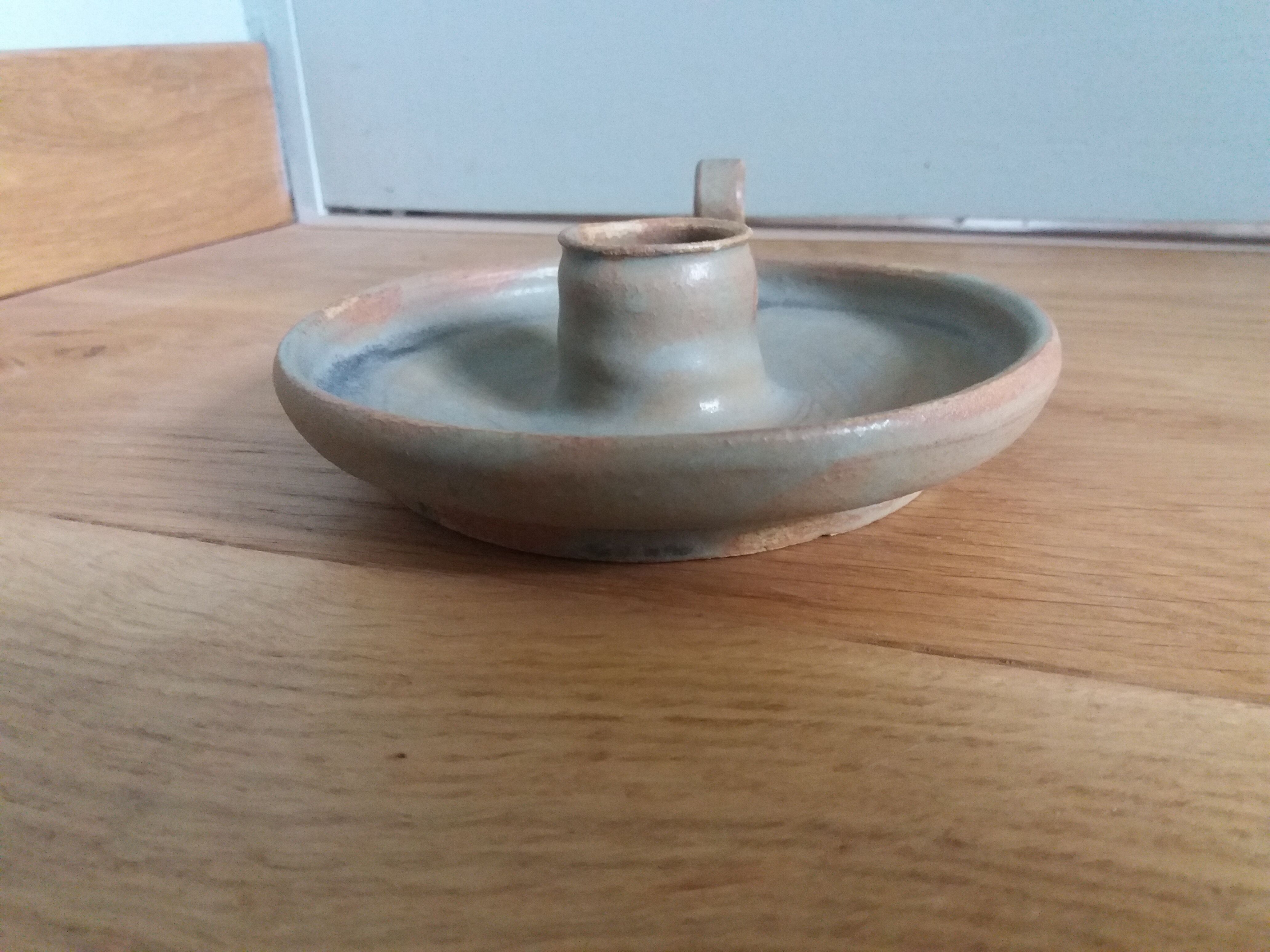 Ceramic cellar rat candle holder signed