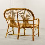 Elegant Rohé Style Vintage Design Rattan Bamboo Two-Seat Patio Sofa, 1950s.
