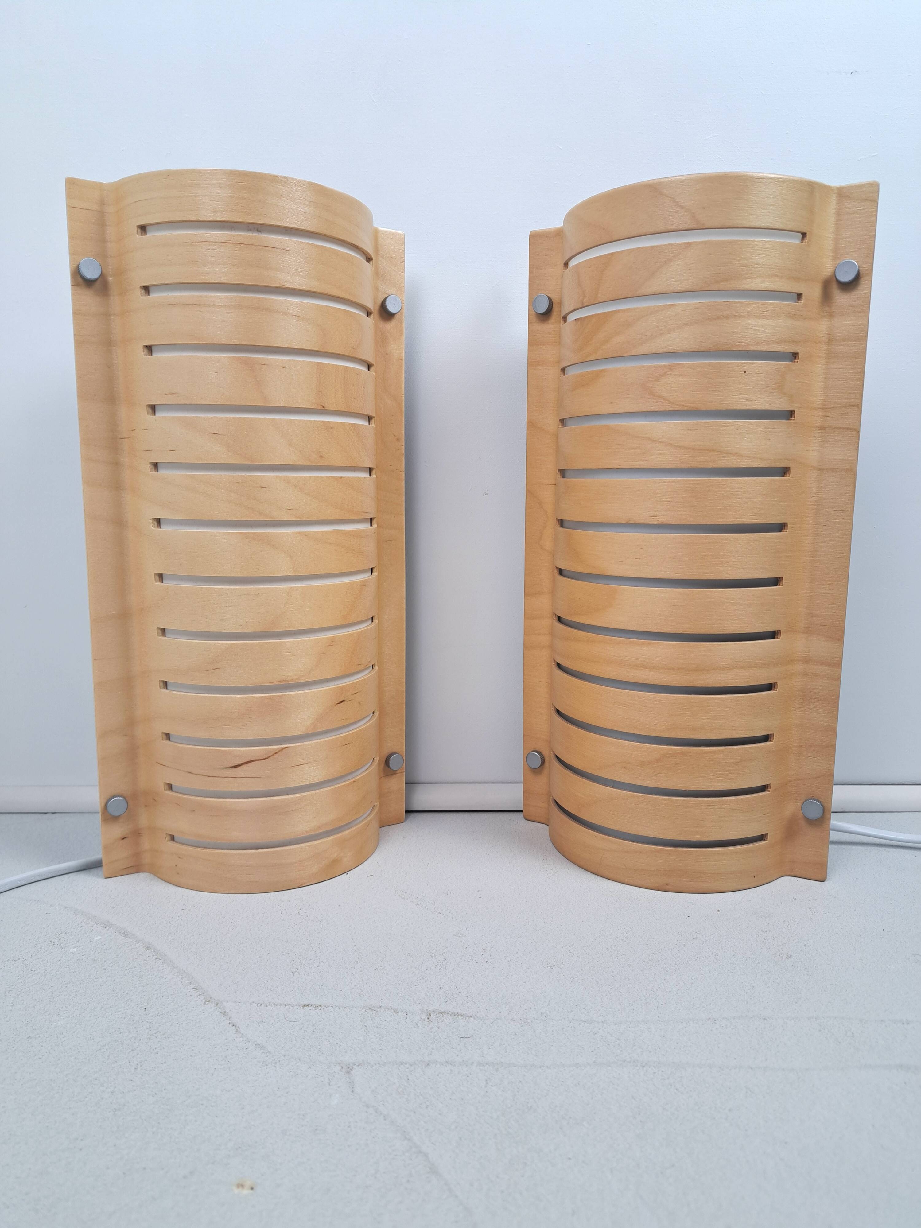 Pair of vintage 90s Strimma bent wood wall lights from Ikea