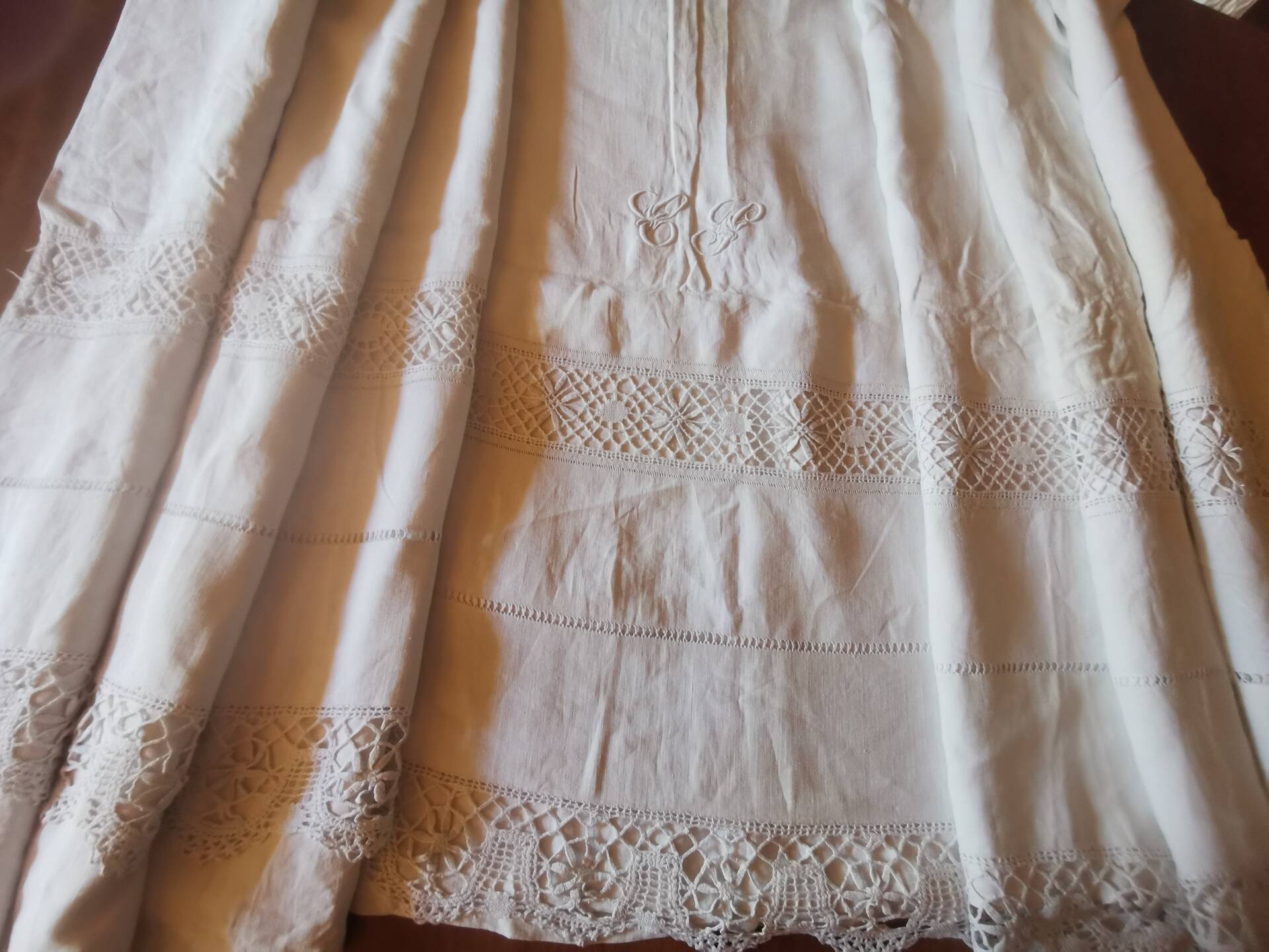 Antique linen cloth monogrammed CP