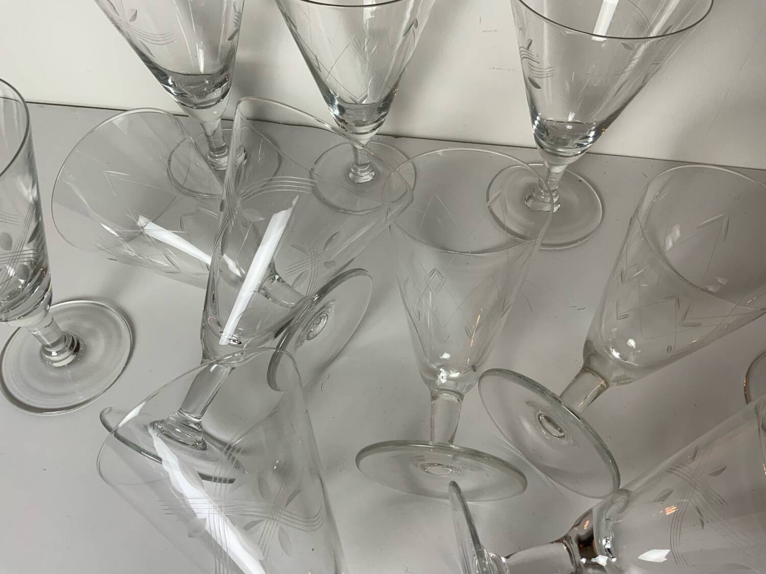 12 antique stemmed glasses