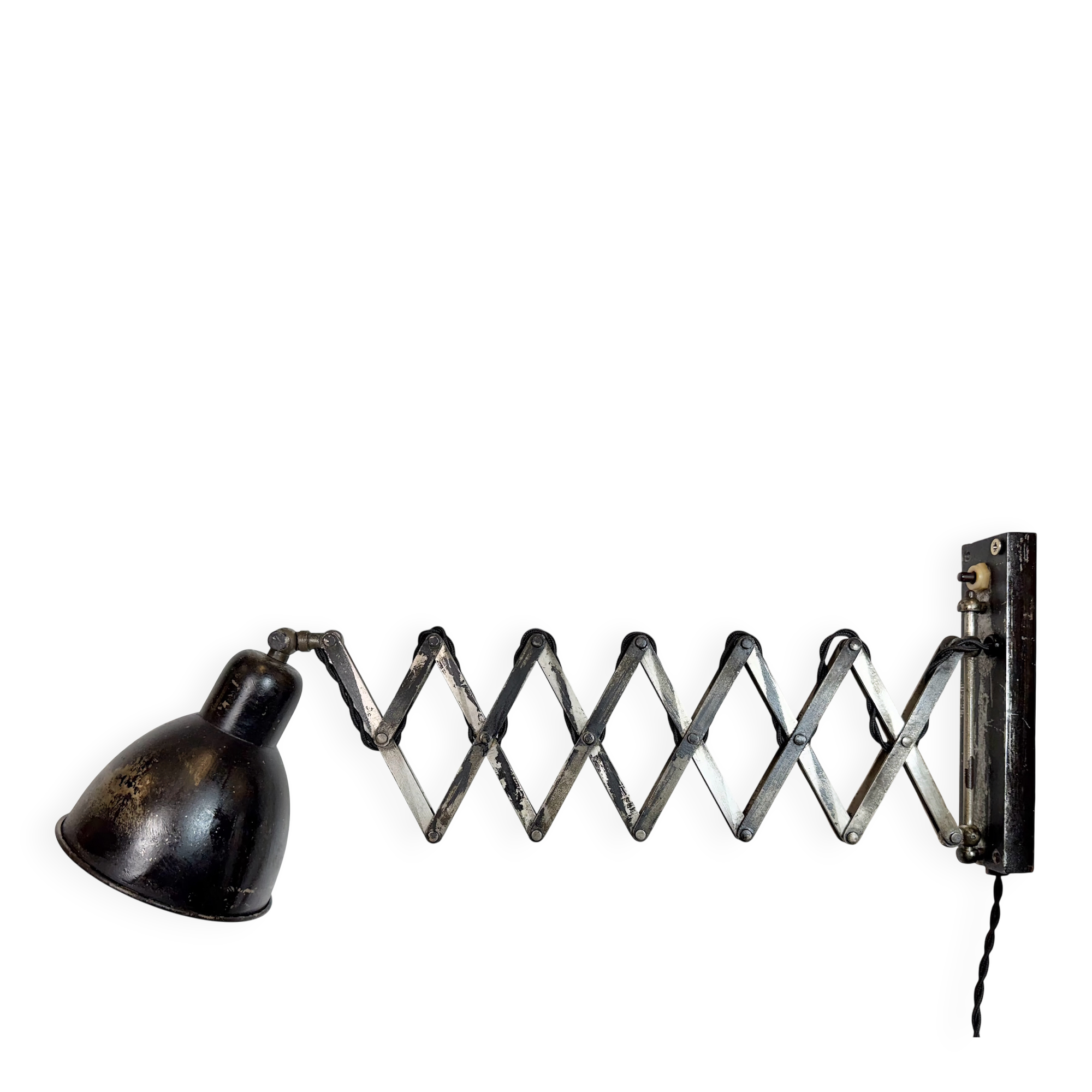 Industrial Black Scissor Wall Lamp, 1950s
