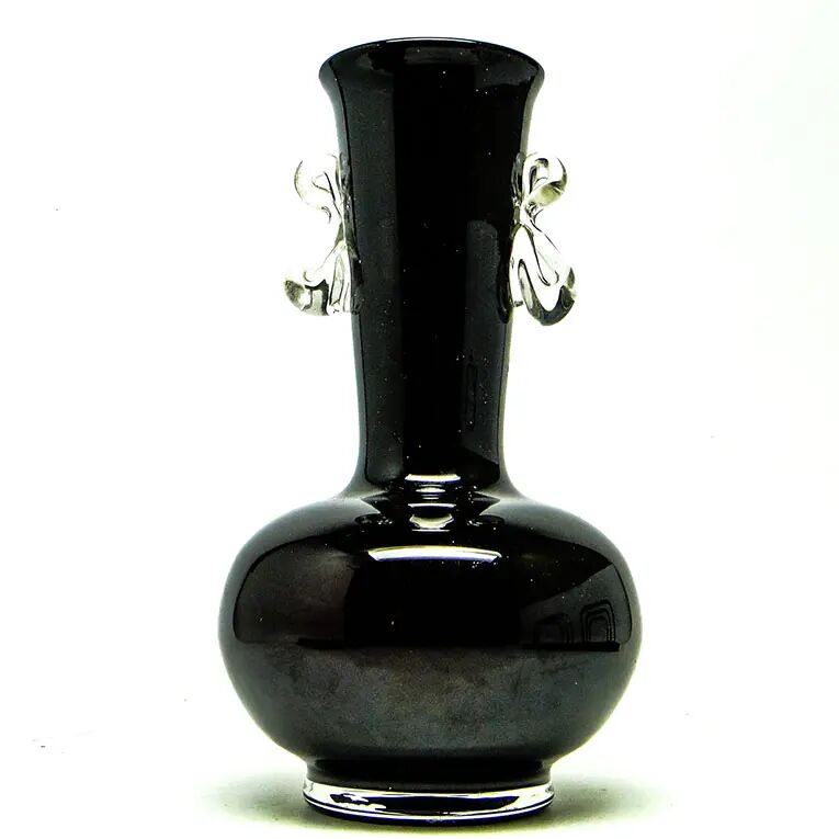 Mid-century modern vase, black glass, HSG Tarnowiec, Poland, 1970s