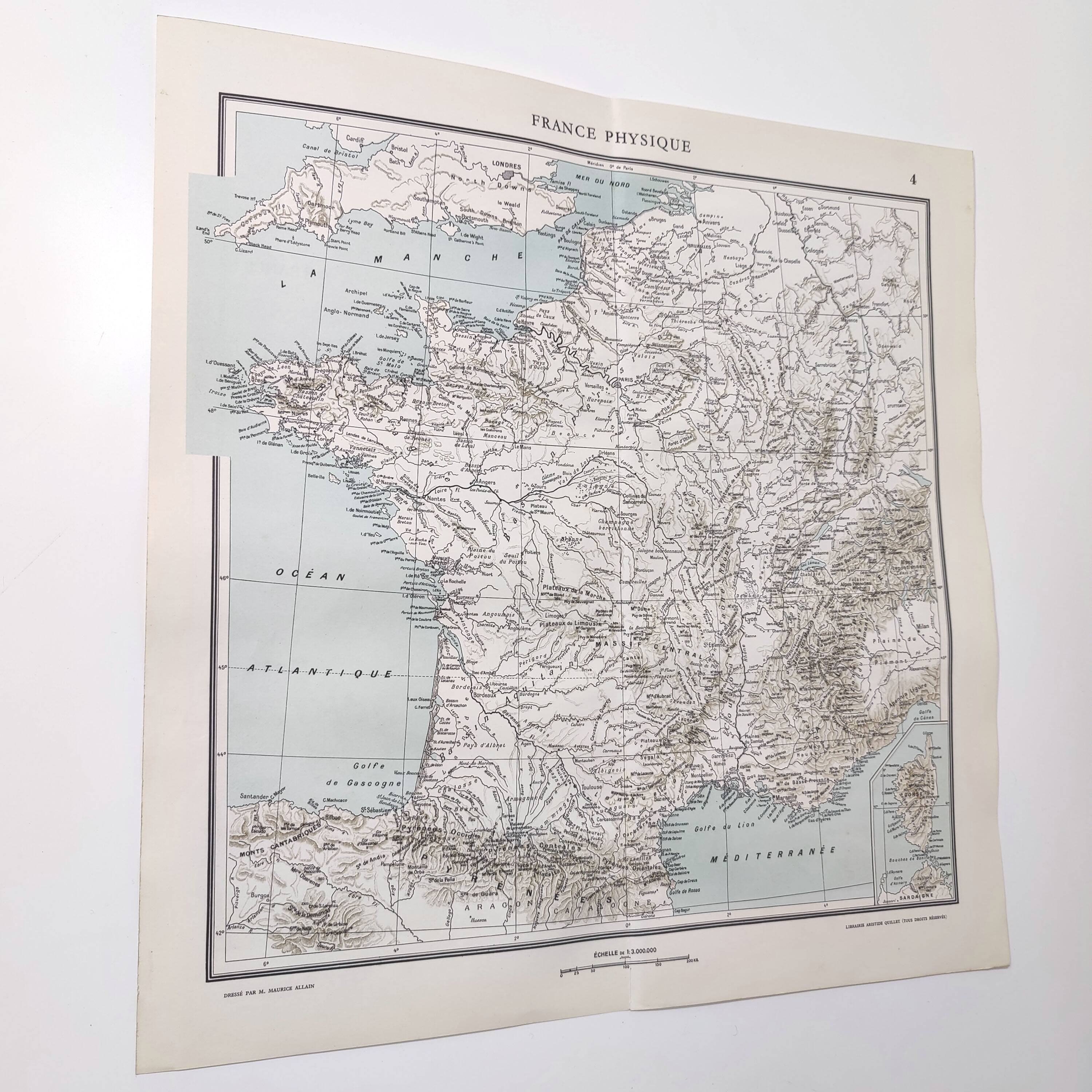 Vintage map of France from 1950