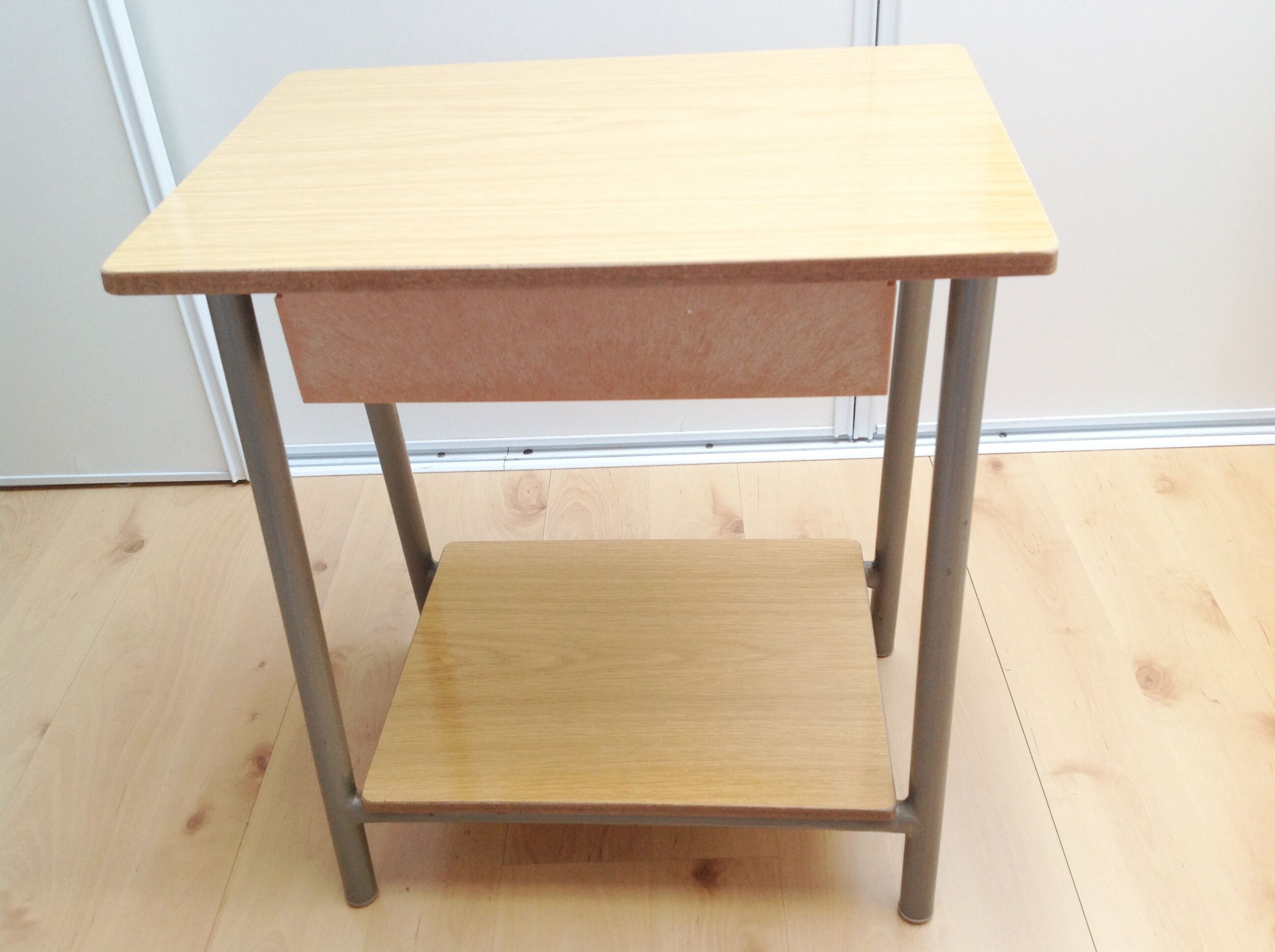 Bedside table in formica imitation wood / vintage 60s-70s