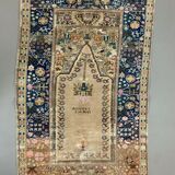 Distressed Turkish Rug 122x79 cm Vintage Shabby, Wool Tribal Blue, Beige Small