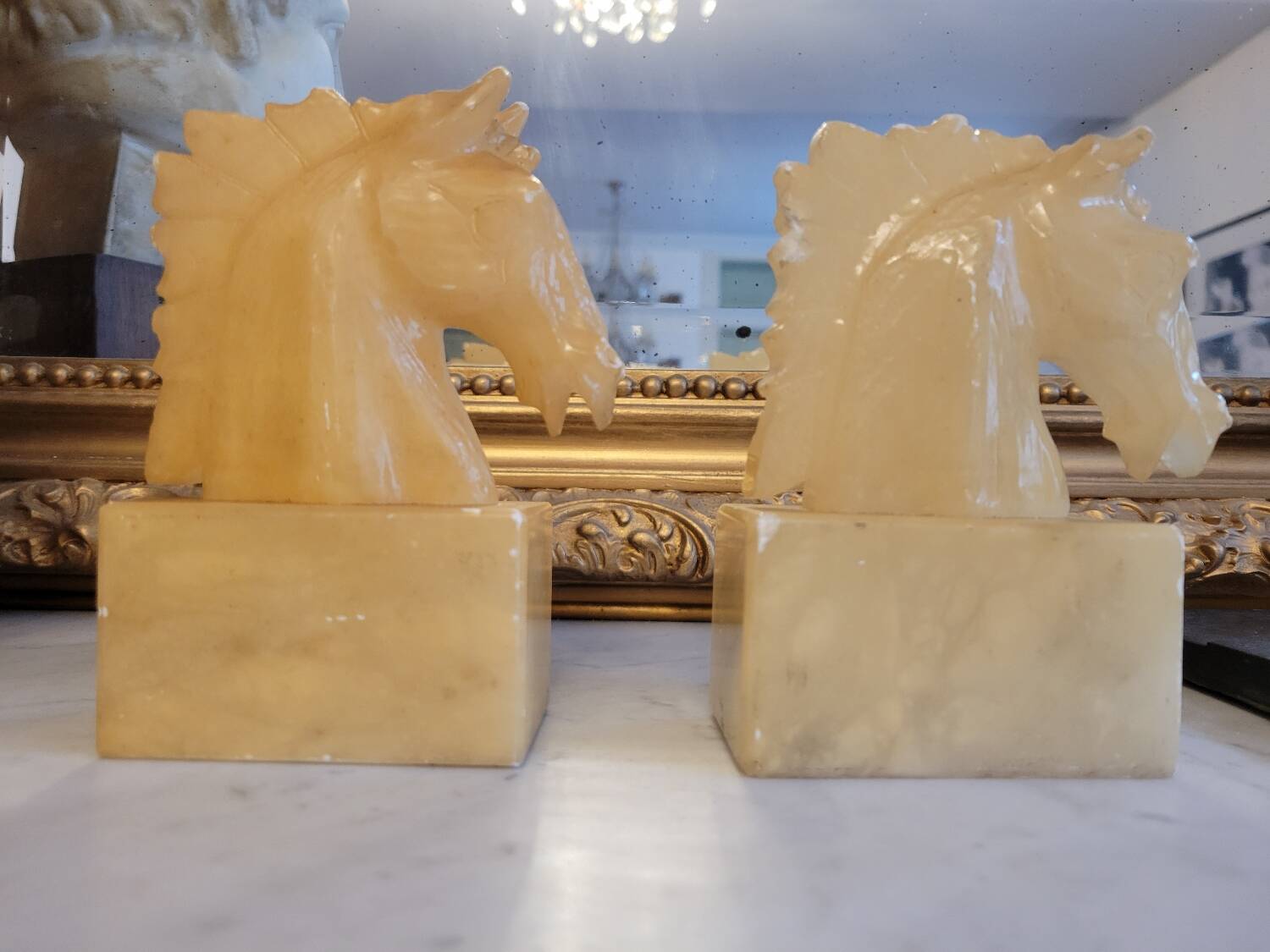 Pair of alabaster horse bookends