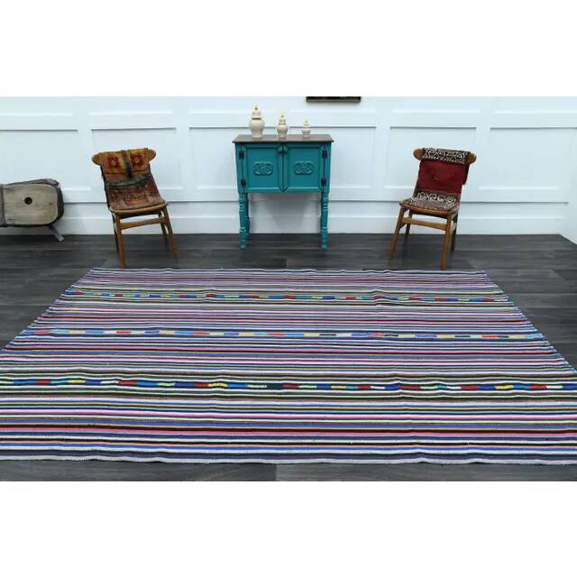 1970s Vintage Turkish Oushak Handmade Wool Cotton Blue Area Rug 180x306